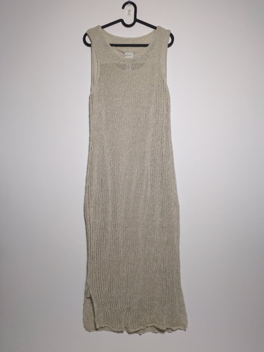 Zenergy By Chicos Maxi Dress Size 2 Large Knitted Linen Blend Beige Shimmer